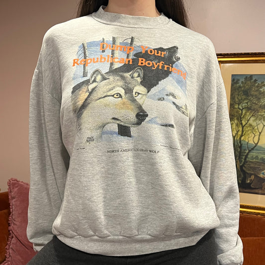 DUMP YOUR REPUBLICAN BOYFRIEND animal crewneck with orange text (L)