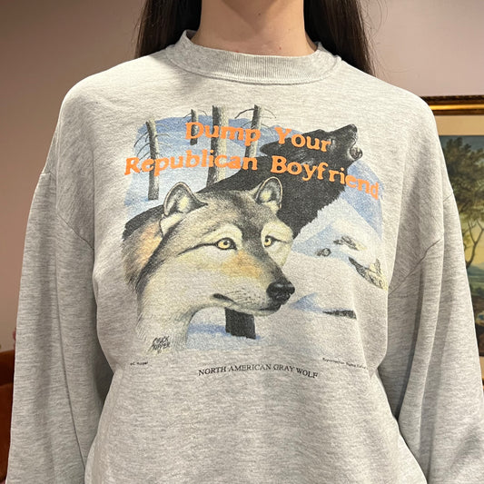 DUMP YOUR REPUBLICAN BOYFRIEND animal crewneck with orange text (L)