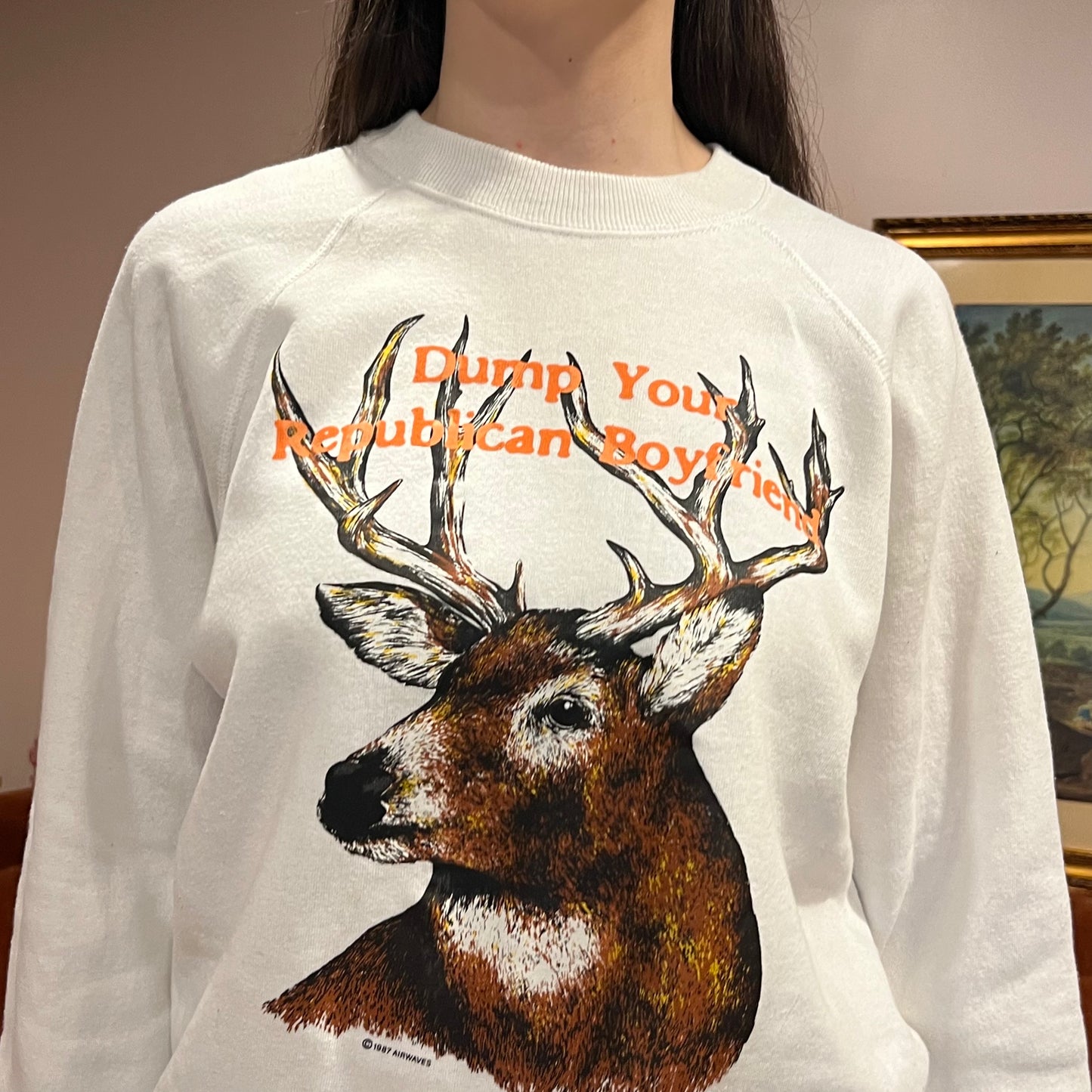 DUMP YOUR REPUBLICAN BOYFRIEND animal crewneck with orange text (XL)