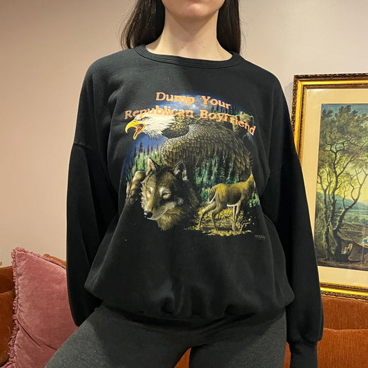 DUMP YOUR REPUBLICAN BOYFRIEND animal crewneck with orange text (XL)