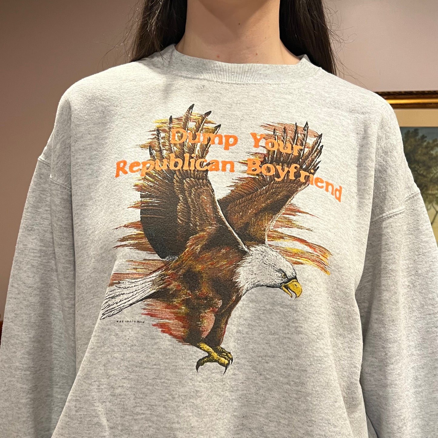 DUMP YOUR REPUBLICAN BOYFRIEND animal crewneck with orange text (XL)
