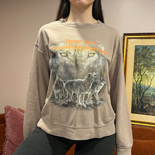DUMP YOUR REPUBLICAN BOYFRIEND animal crewneck with orange text (S/M)
