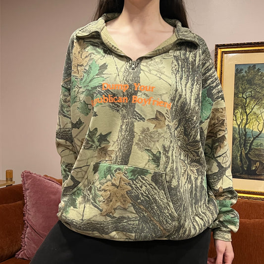 DUMP YOUR REPUBLICAN BOYFRIEND camo zip-up with orange text (3XL)