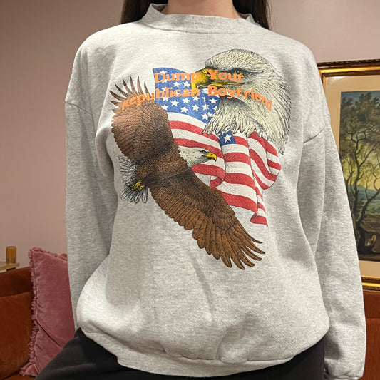DUMP YOUR REPUBLICAN BOYFRIEND animal crewneck with orange text (XL)