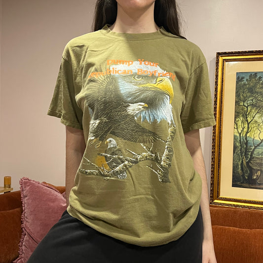 DUMP YOUR REPUBLICAN BOYFRIEND animal t-shirt with orange text (L)