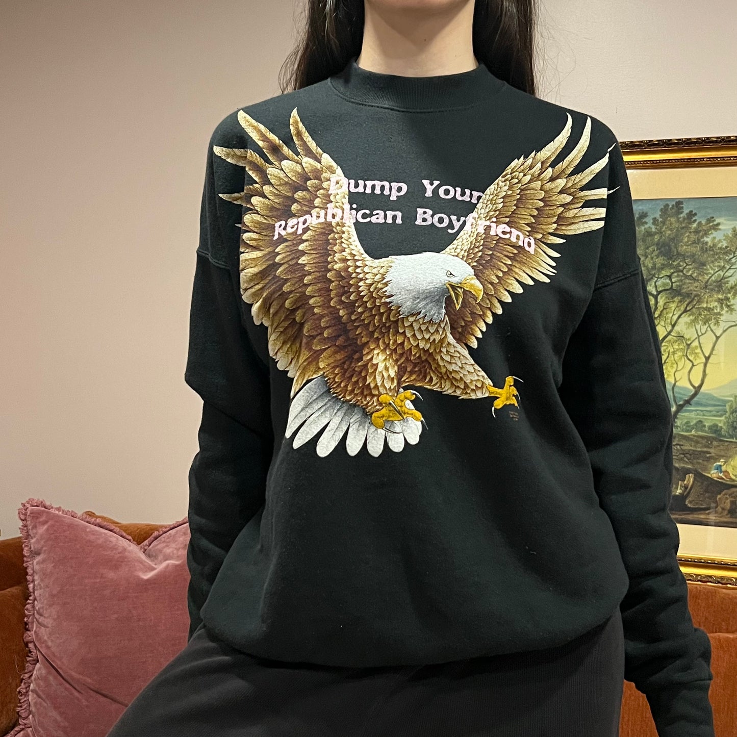 DUMP YOUR REPUBLICAN BOYFRIEND animal crewneck with pink text (XL)