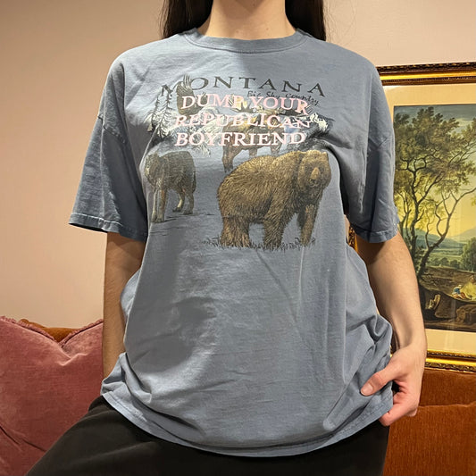 DUMP YOUR REPUBLICAN BOYFRIEND animal t-shirt with pink text (XL)