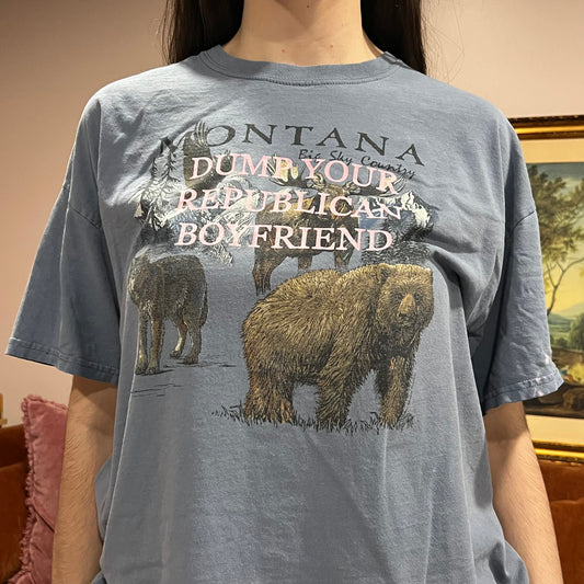 DUMP YOUR REPUBLICAN BOYFRIEND animal t-shirt with pink text (XL)