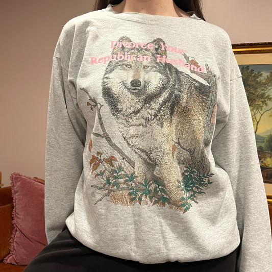 DIVORCE YOUR REPUBLICAN HUSBAND animal crewneck with pink text (L)