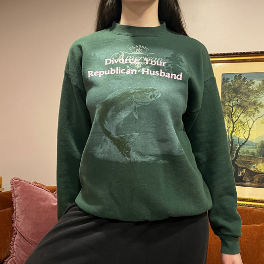 DIVORCE YOUR REPUBLICAN HUSBAND animal crewneck with pink text (L)