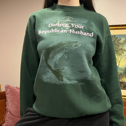 DIVORCE YOUR REPUBLICAN HUSBAND animal crewneck with pink text (L)
