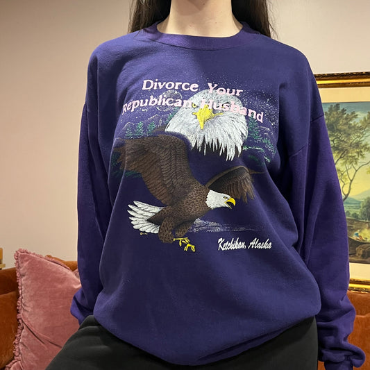 DIVORCE YOUR REPUBLICAN HUSBAND animal crewneck with pink text (L)