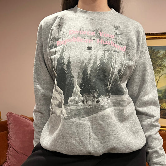 DIVORCE YOUR REPUBLICAN HUSBAND animal crewneck with pink text (L)