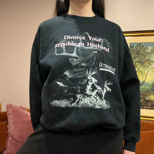 DIVORCE YOUR REPUBLICAN HUSBAND animal crewneck with pink text (L)