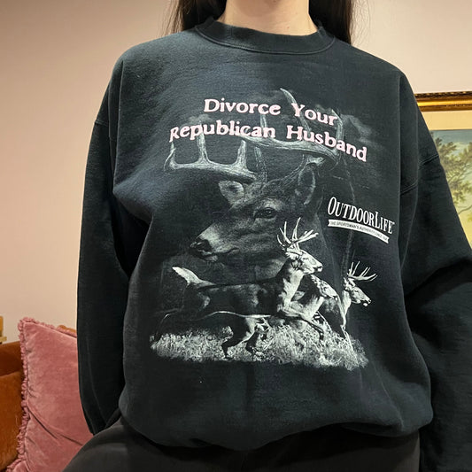 DIVORCE YOUR REPUBLICAN HUSBAND animal crewneck with pink text (L)