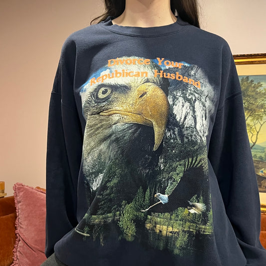 DIVORCE YOUR REPUBLICAN HUSBAND animal crewneck with orange text (2XL)