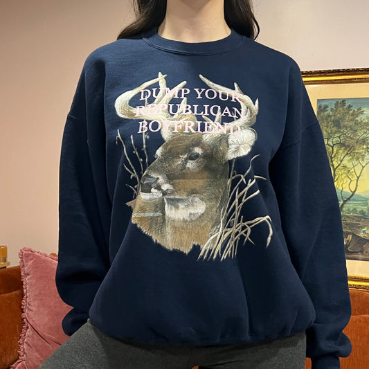 DUMP YOUR REPUBLICAN BOYFRIEND animal crewneck with pink text (XL)