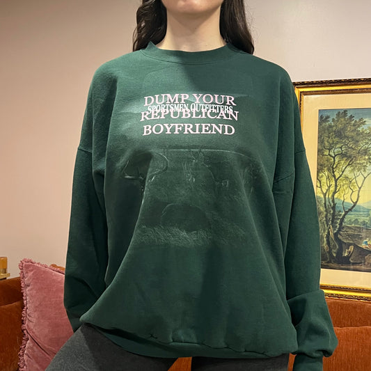 DUMP YOUR REPUBLICAN BOYFRIEND animal crewneck with pink text (2XL)