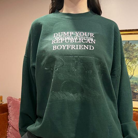 DUMP YOUR REPUBLICAN BOYFRIEND animal crewneck with pink text (2XL)