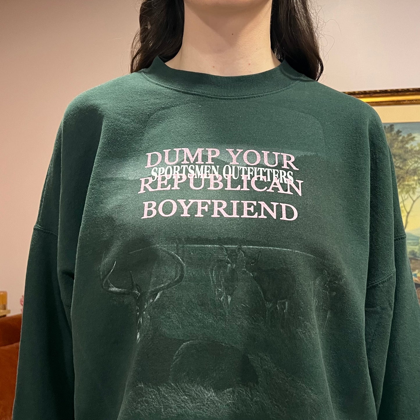 DUMP YOUR REPUBLICAN BOYFRIEND animal crewneck with pink text (2XL)