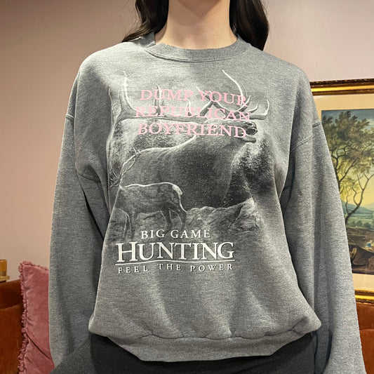 DUMP YOUR REPUBLICAN BOYFRIEND animal crewneck with pink text (L)