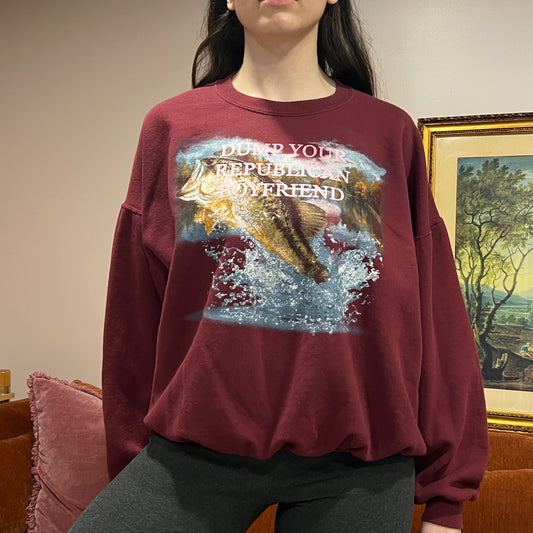 DUMP YOUR REPUBLICAN BOYFRIEND animal crewneck with pink text (M/L)