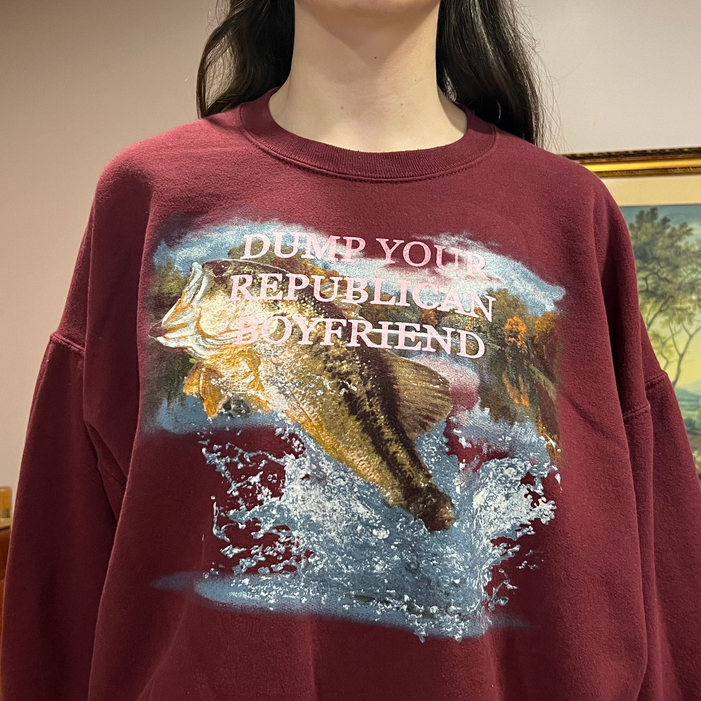 DUMP YOUR REPUBLICAN BOYFRIEND animal crewneck with pink text (M/L)