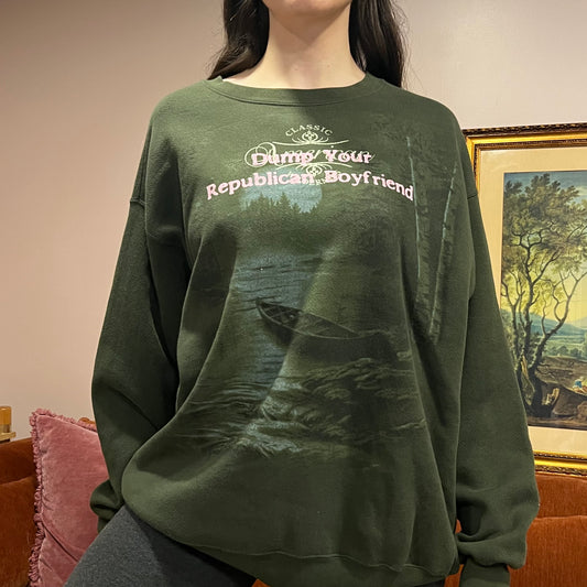 DUMP YOUR REPUBLICAN BOYFRIEND animal crewneck with pink text (XL)