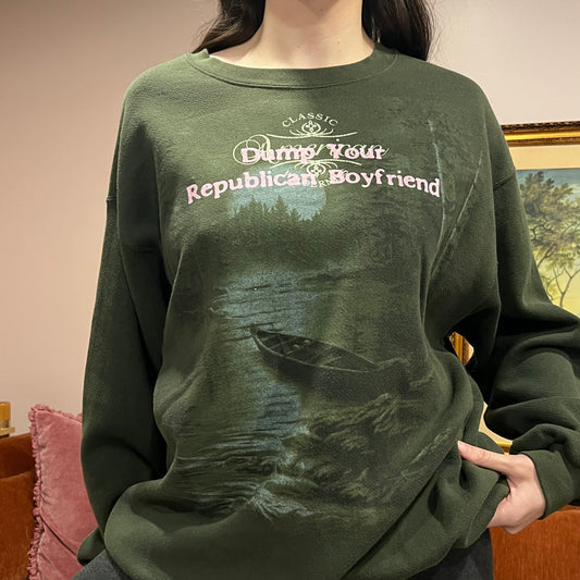 DUMP YOUR REPUBLICAN BOYFRIEND animal crewneck with pink text (XL)