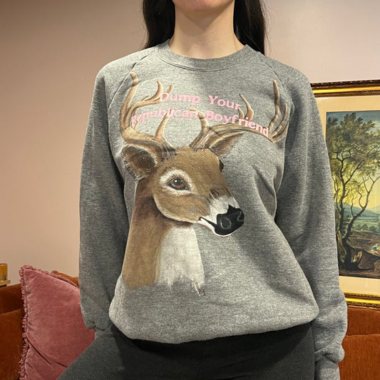 DUMP YOUR REPUBLICAN BOYFRIEND animal crewneck with pink text (XL)