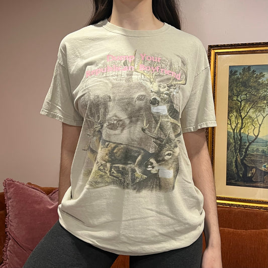 DUMP YOUR REPUBLICAN BOYFRIEND animal t-shirt with pink text (L)