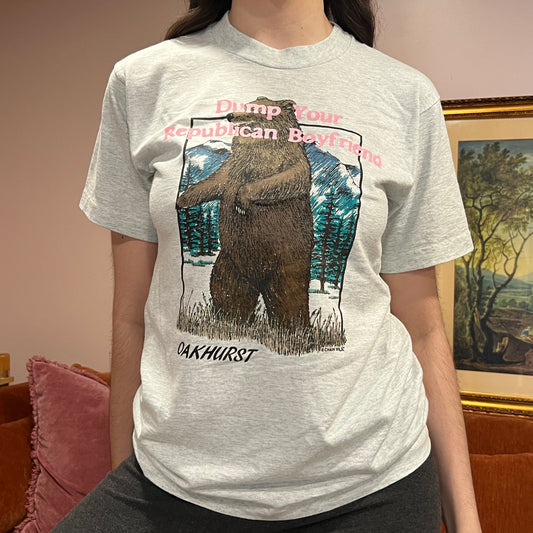 DUMP YOUR REPUBLICAN BOYFRIEND animal t-shirt with pink text (M)