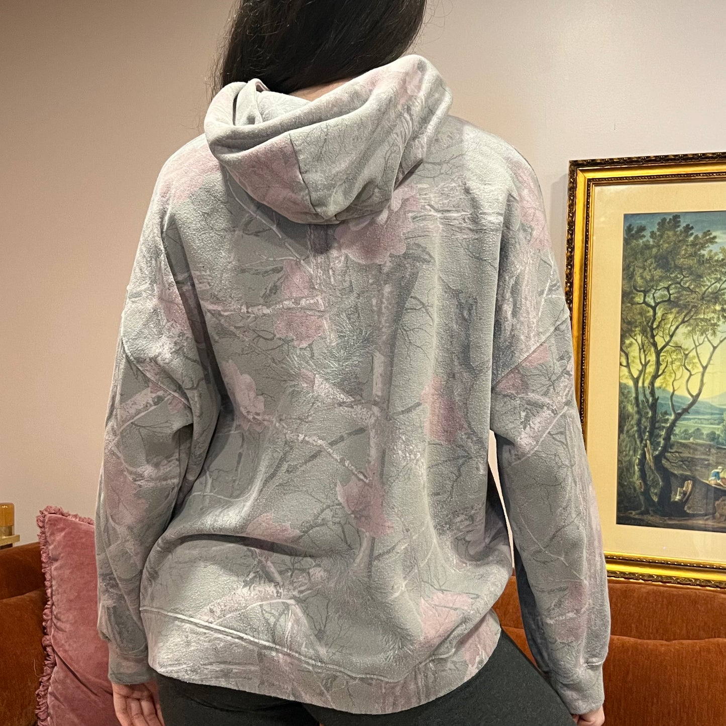 DUMP YOUR REPUBLICAN BOYFRIEND camo hoodie with pink text (L)