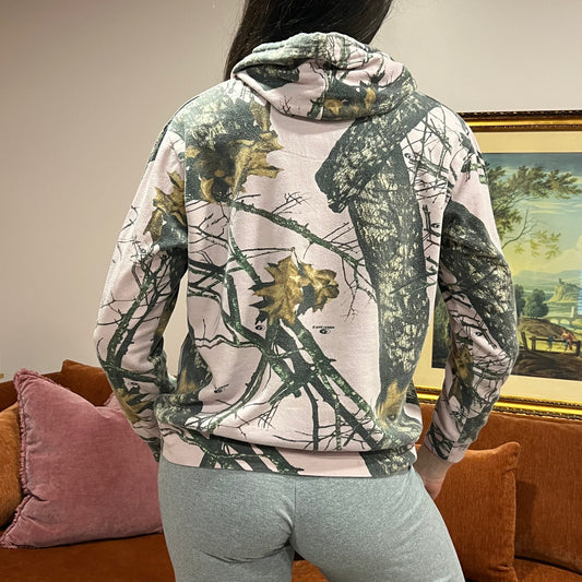 DUMP YOUR REPUBLICAN BOYFRIEND pink camo crewneck with white text (L)