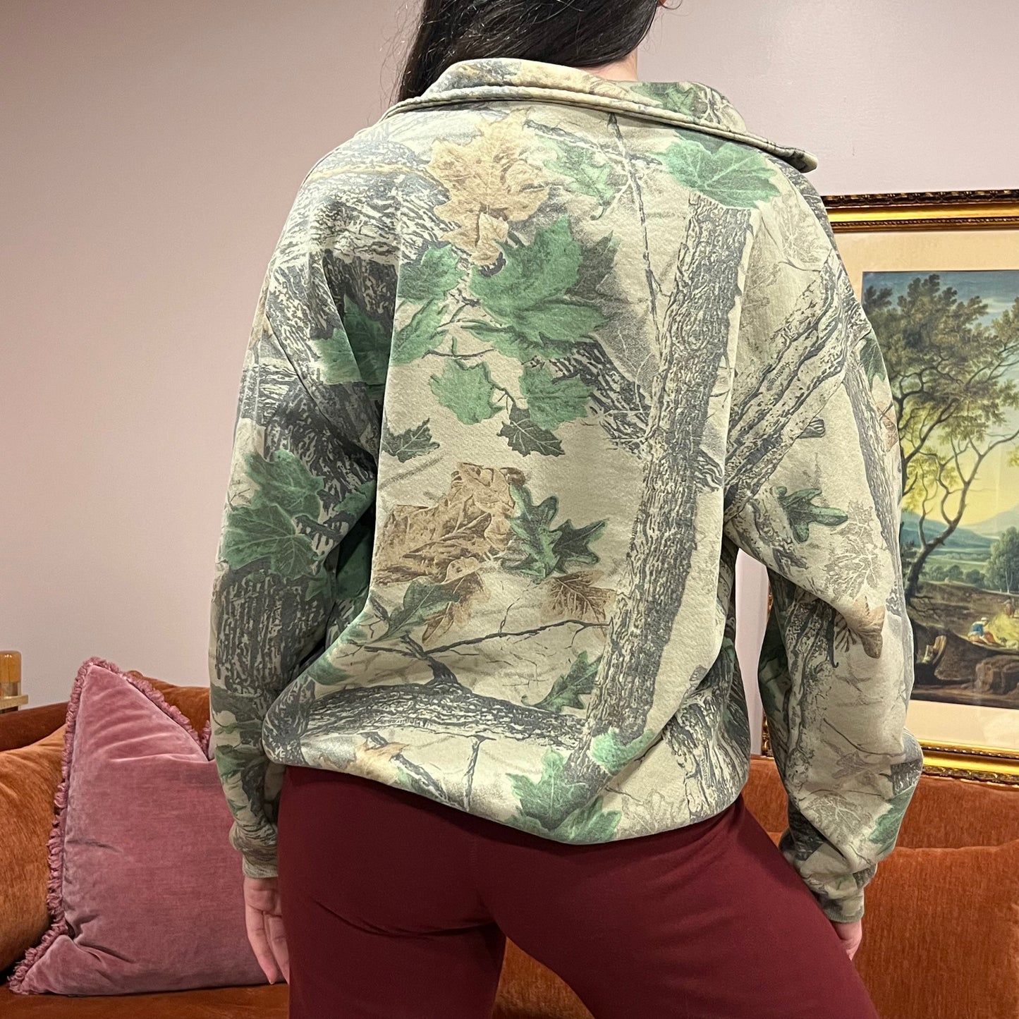 DUMP YOUR REPUBLICAN BOYFRIEND camo zip-up with pink text (L)
