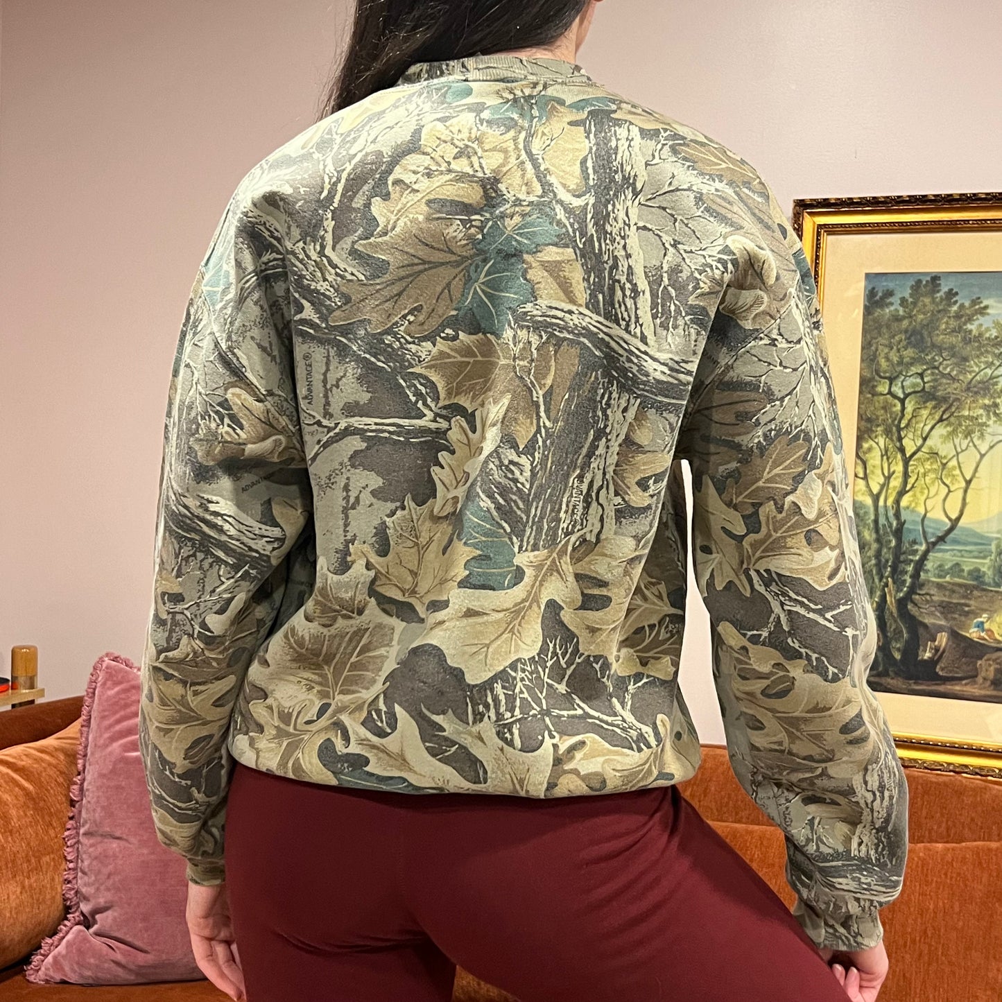 DUMP YOUR REPUBLICAN BOYFRIEND camo crewneck with pink text (M)