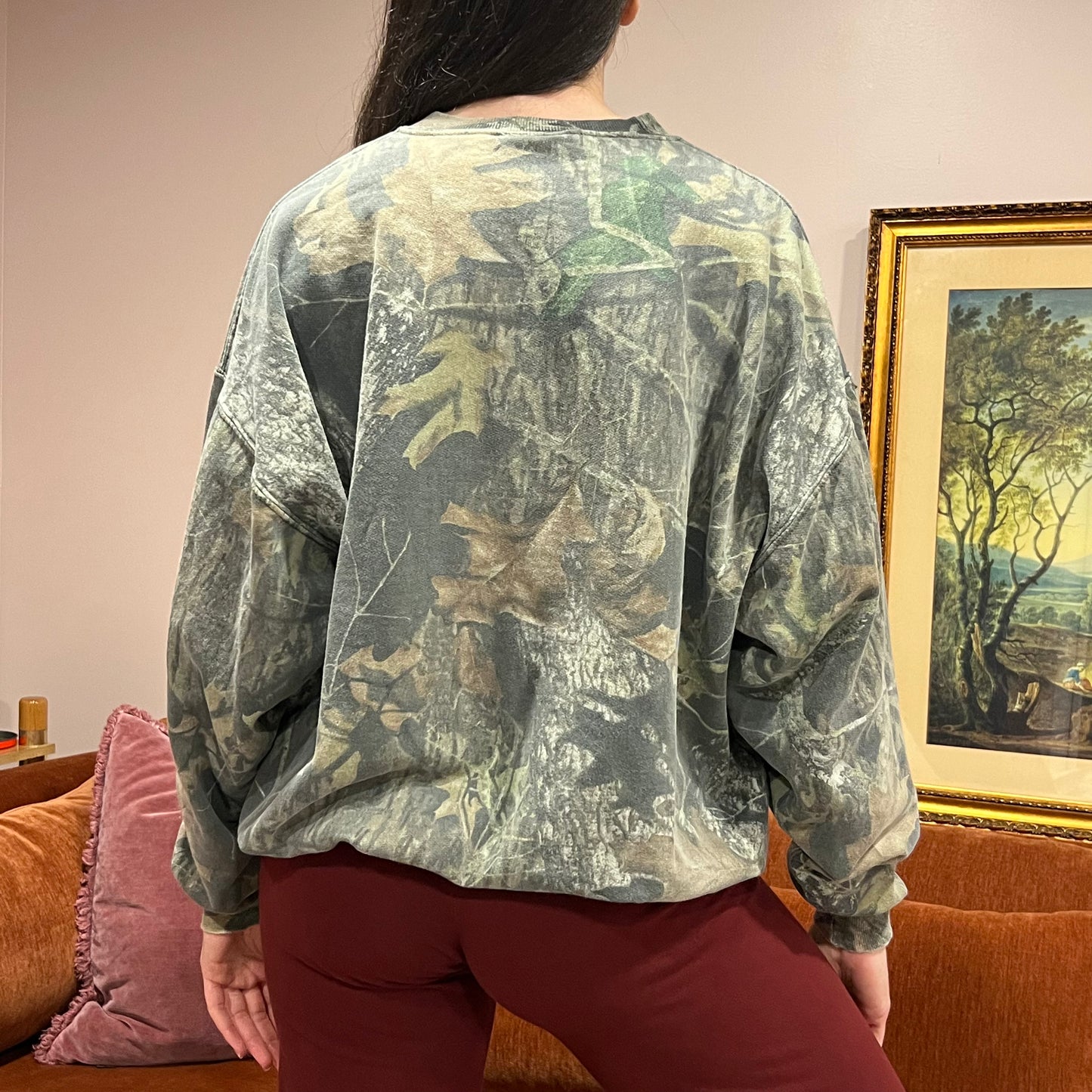 DUMP YOUR REPUBLICAN BOYFRIEND camo crewneck with orange text (XL)
