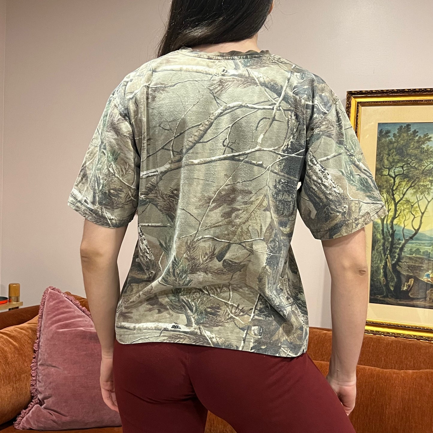 DUMP YOUR REPUBLICAN BOYFRIEND camo t-shirt with pink text (S)