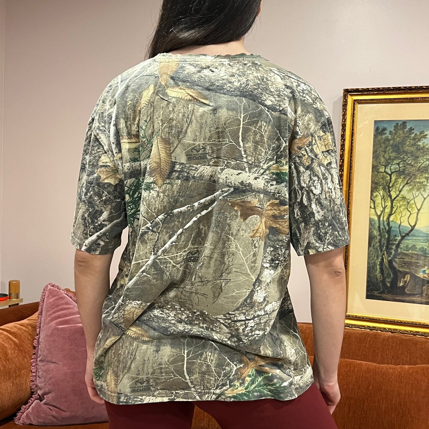 DUMP YOUR REPUBLICAN BOYFRIEND camo t-shirt with orange text (XL)