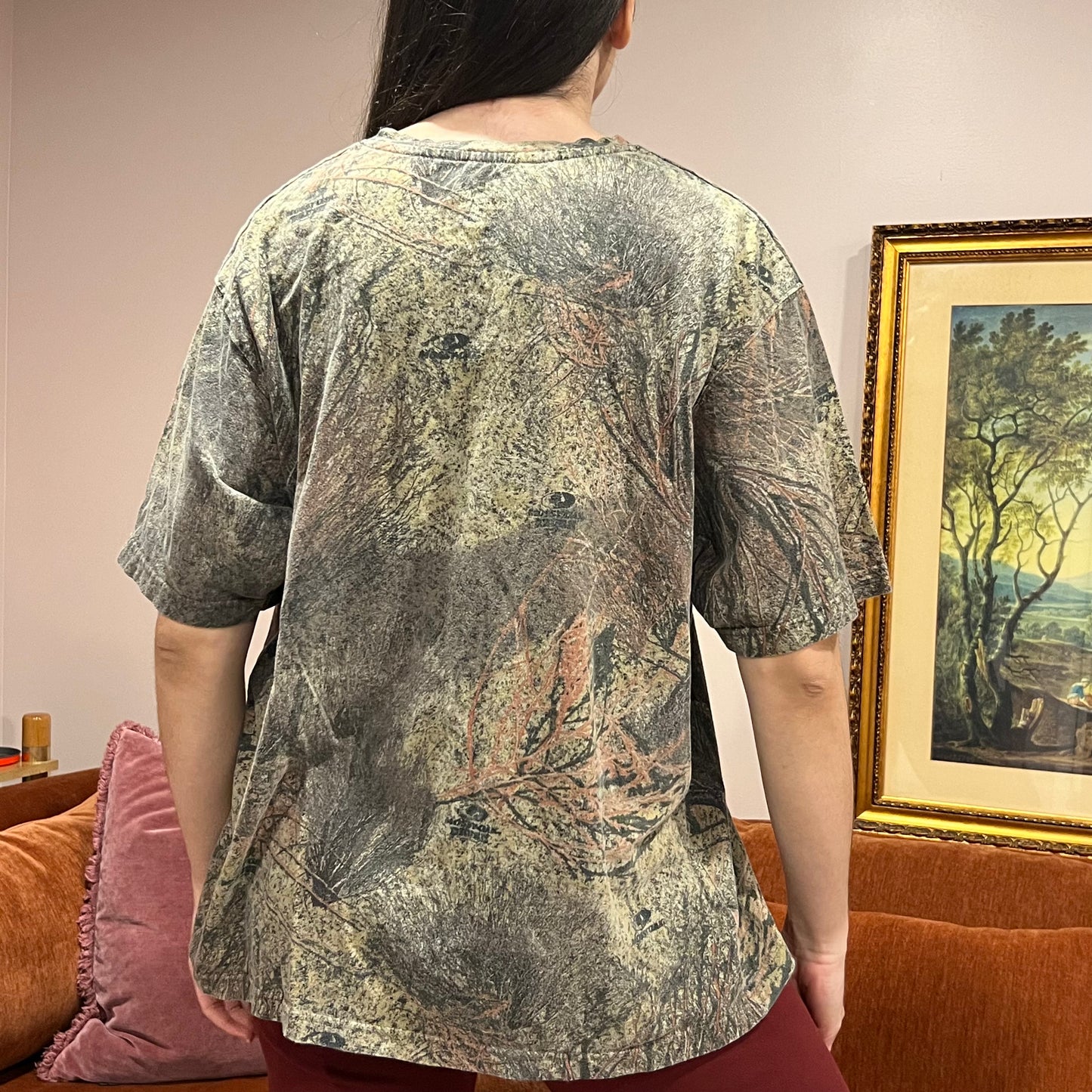 DUMP YOUR REPUBLICAN BOYFRIEND camo t-shirt with orange text (XL)