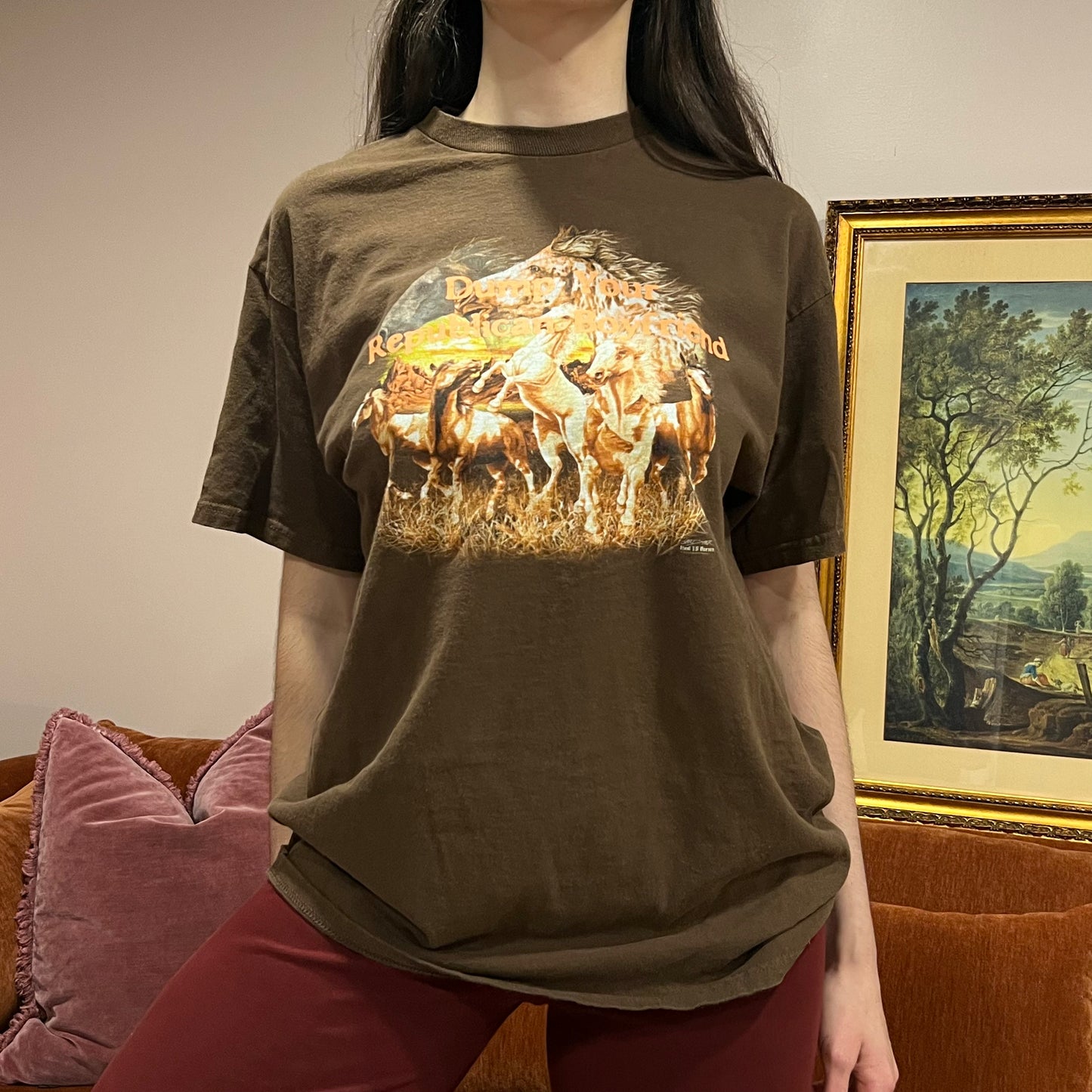 DUMP YOUR REPUBLICAN BOYFRIEND animal t-shirt with orange text (XL)