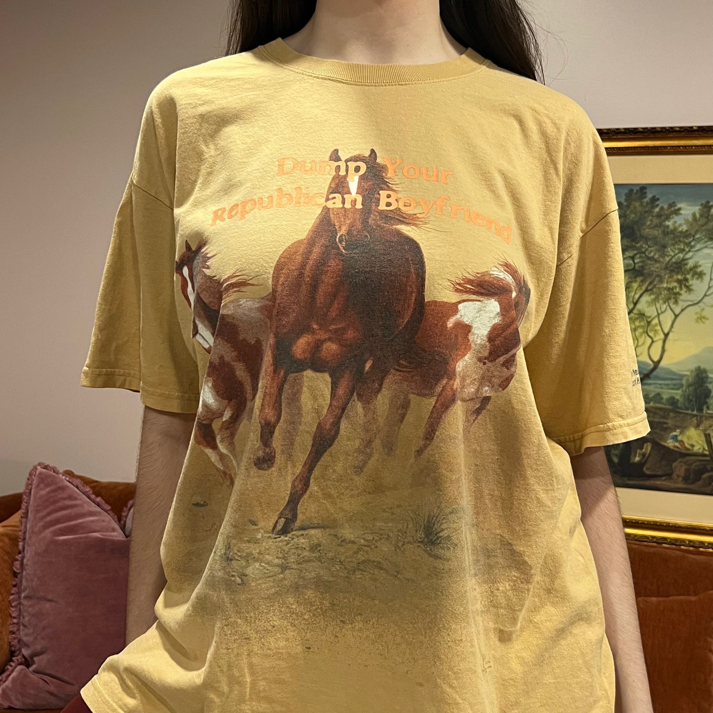 DUMP YOUR REPUBLICAN BOYFRIEND animal t-shirt with orange text (XL)