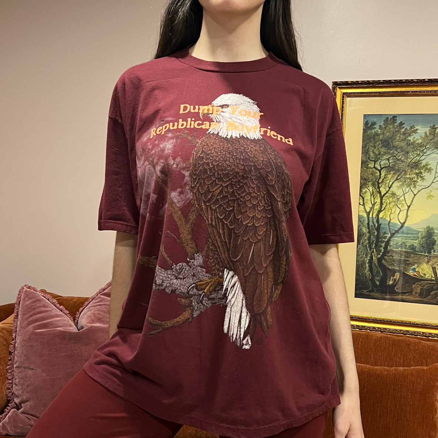 DUMP YOUR REPUBLICAN BOYFRIEND animal t-shirt with orange text (XL)