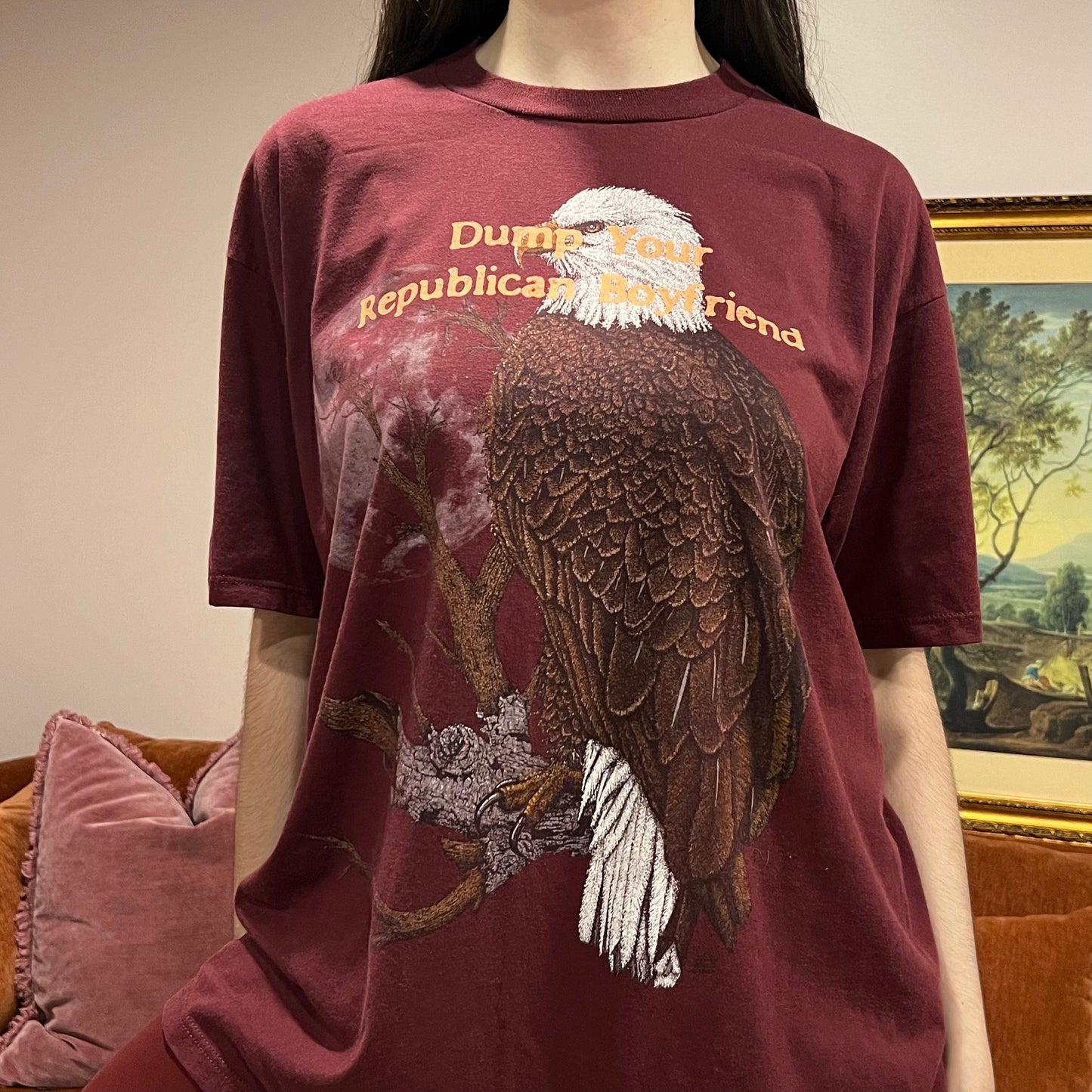 DUMP YOUR REPUBLICAN BOYFRIEND animal t-shirt with orange text (XL)