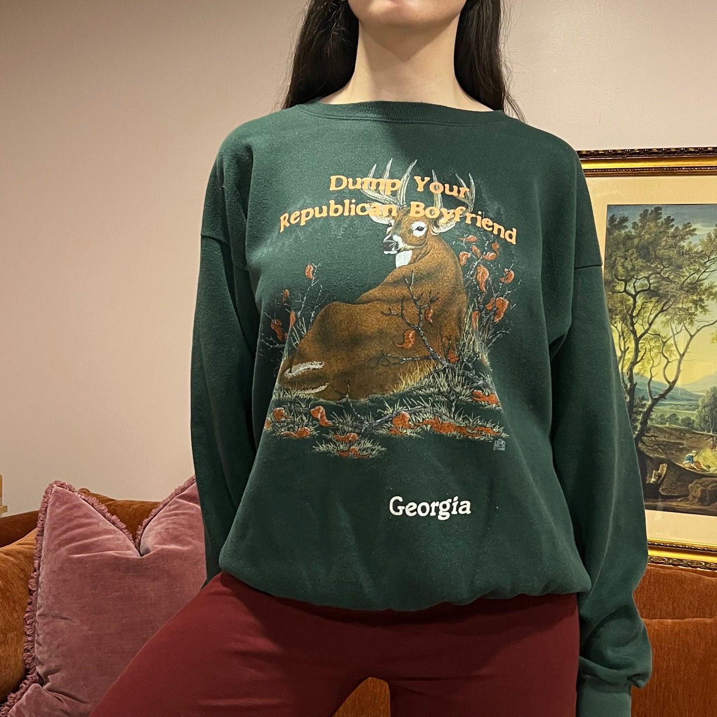 DUMP YOUR REPUBLICAN BOYFRIEND animal crewneck with orange text (XL)