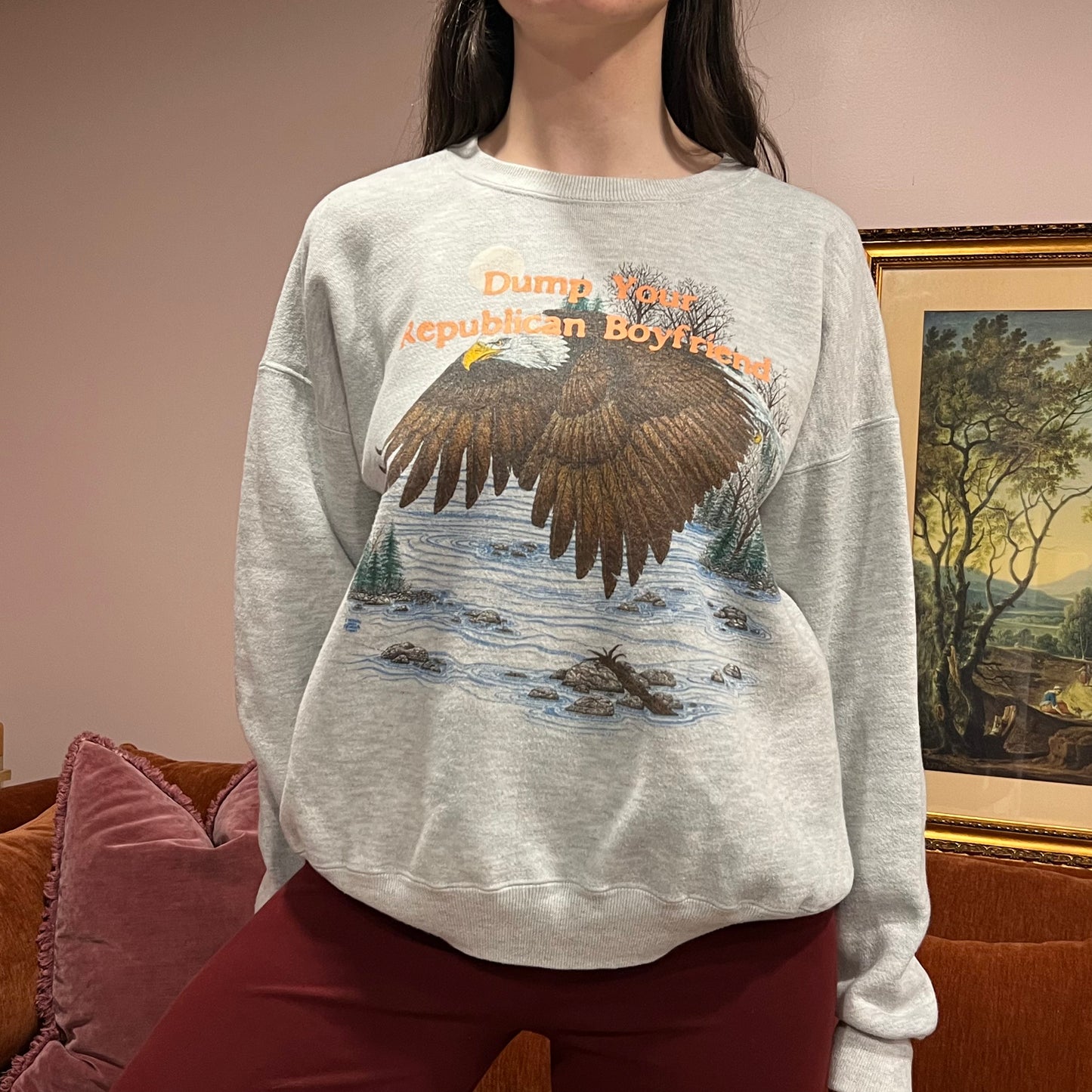 DUMP YOUR REPUBLICAN BOYFRIEND animal crewneck with orange text (XL)