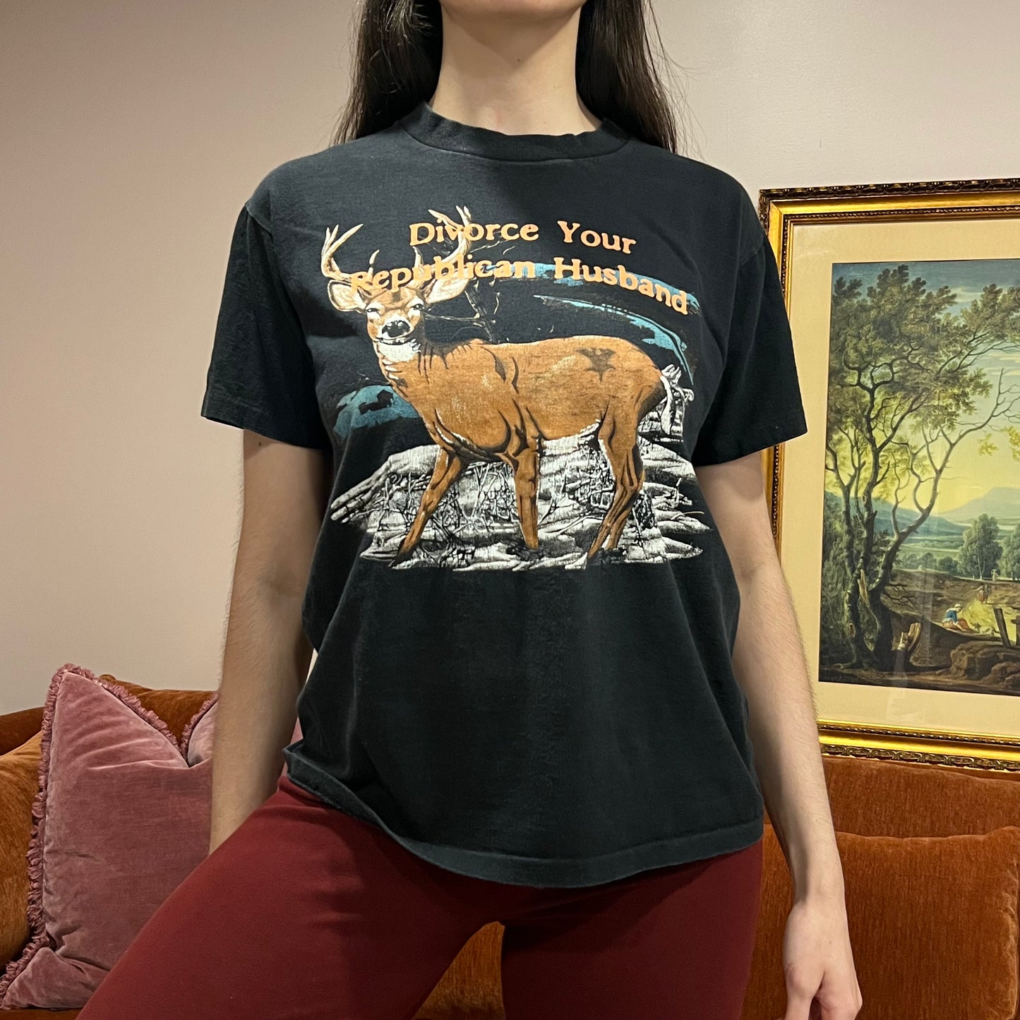 DIVORCE YOUR REPUBLICAN HUSBAND animal t-shirt with orange text (M/L)