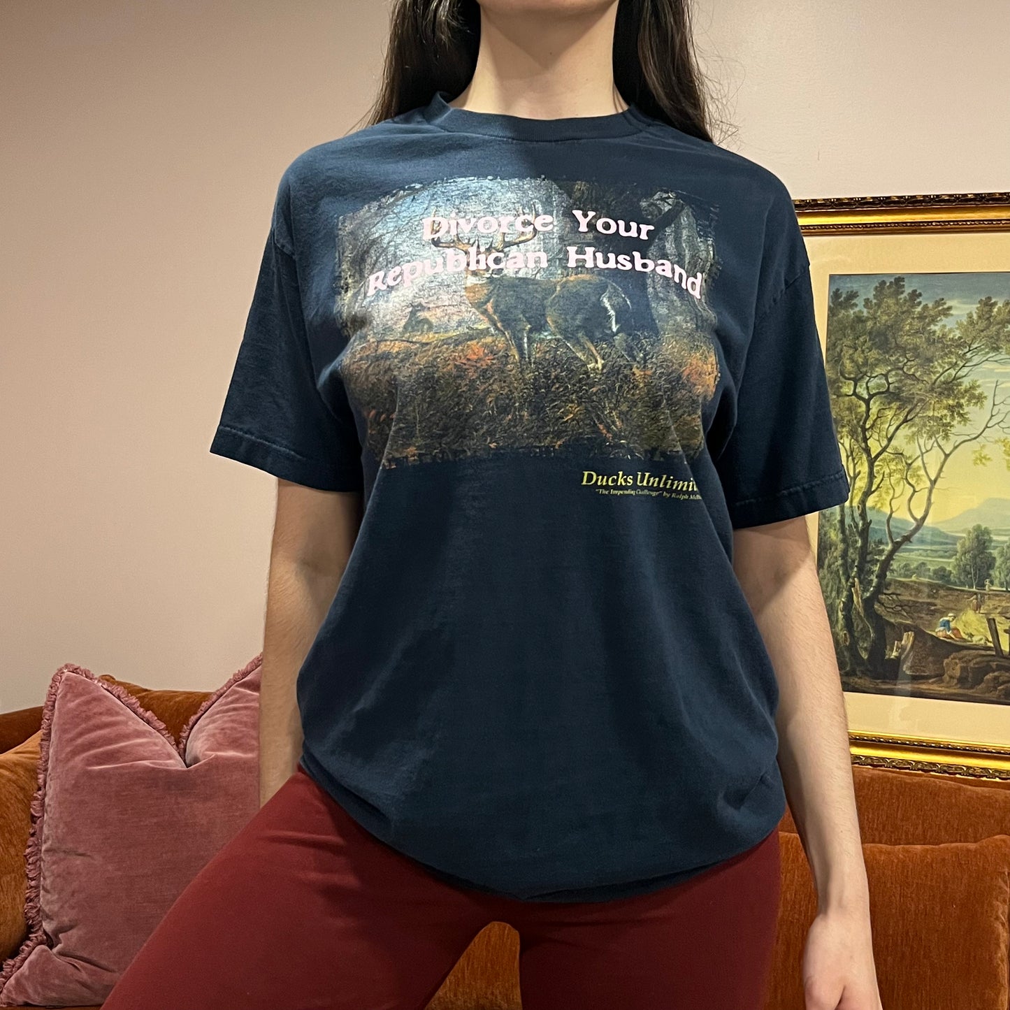 DIVORCE YOUR REPUBLICAN HUSBAND animal t-shirt with pink text (L)