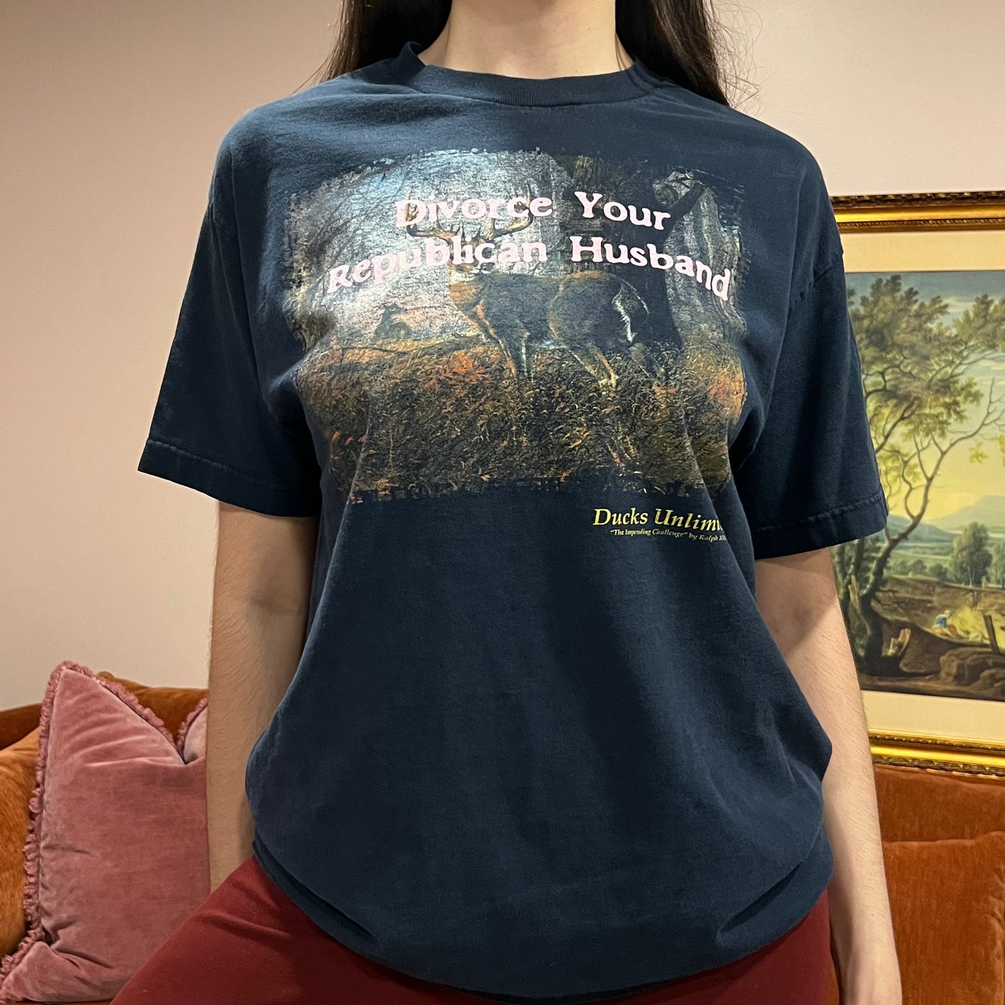 DIVORCE YOUR REPUBLICAN HUSBAND animal t-shirt with pink text (L)