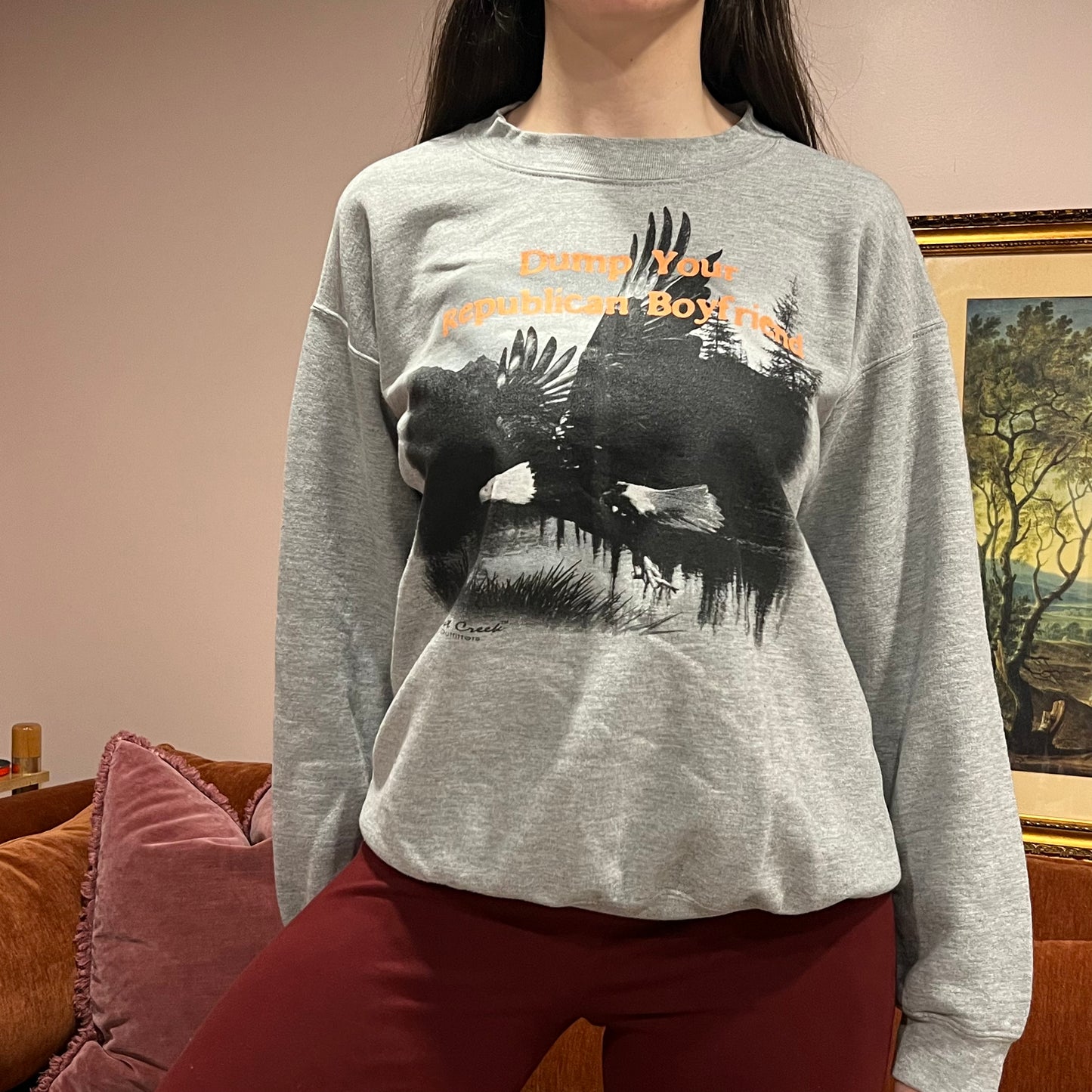 DUMP YOUR REPUBLICAN BOYFRIEND animal crewneck with orange text (M)